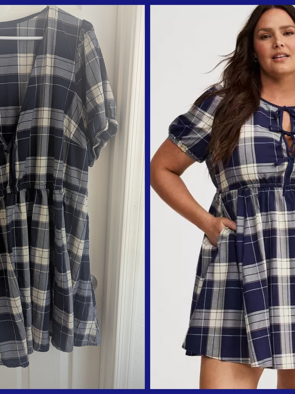 torrid Navy and White Plaid Tie-Front Mini Dress